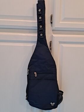 Disney Navy Blue Nylon Ergonomic Sling Backpack Silver Accents Mickey Mouse Bag